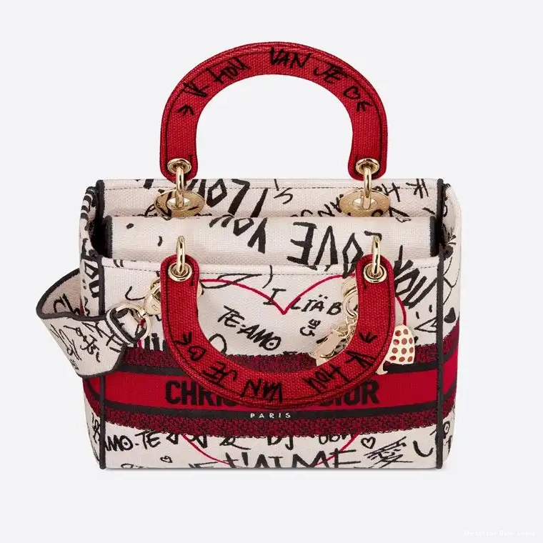 Cheap Lady Motif Medium Dioramour Graffiti White Canvas Bag D-lite 0406 Luxury